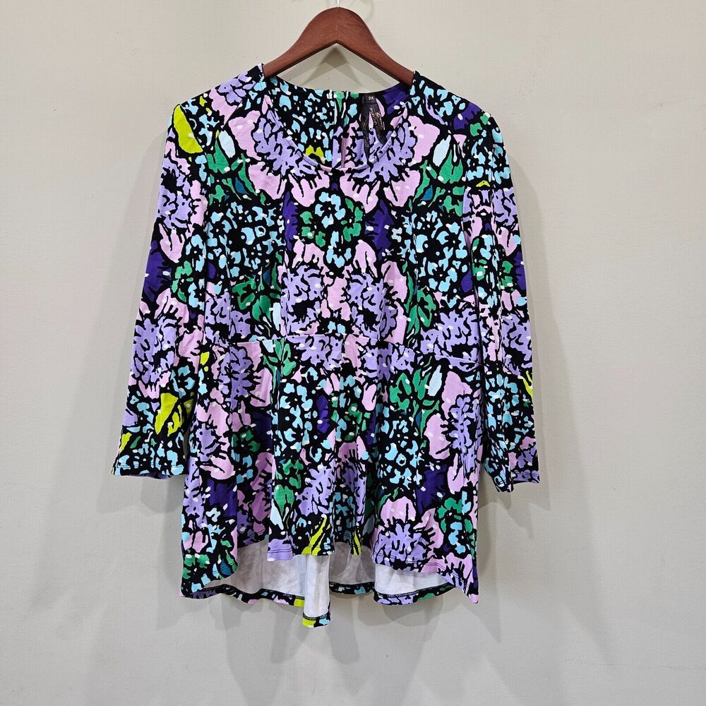 Melissa Mccarthy Seven7 Floral Shirt Multicolor Plus Size 2X Stretch Bloomcore
